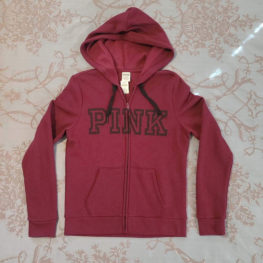 Victoria's Secret PINK Full Zip Hoodie Burgundy Size Small